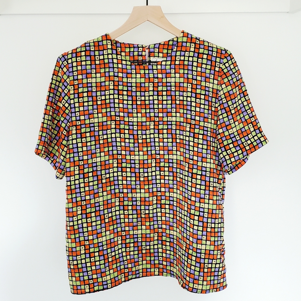 Vintage Kathy Che Colorblock Blouse Funky Women S